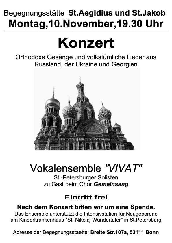 Konzertplakat 10. November 2025, Vokalensemble "Vivat" zu Gast beim Chor Gemeinsang